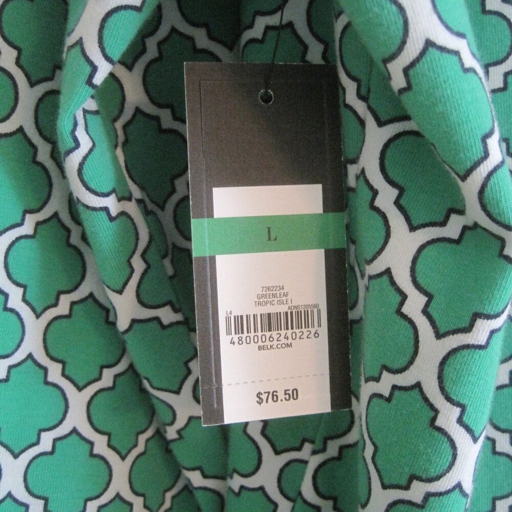 CROWN AND IVY GREEN, WHITE AND NAVY BLUE PRINT DRESS LARGE NWT $76.50 - Picture 8 of 8